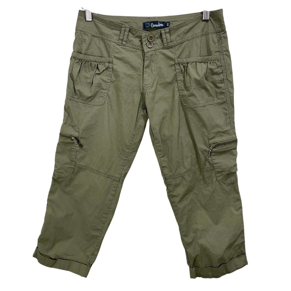 Vintage Y2K Low Rise Green Cargo Capris Gasoline Size 28 Utility Pockets